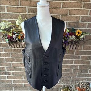 Women’s  Black Leather Biker Vest